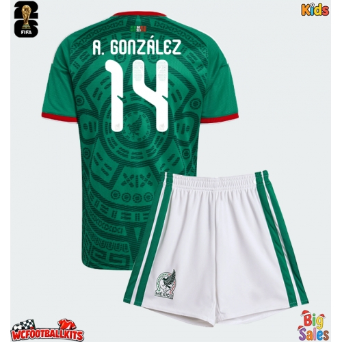 Mexico Armando Gonzalez #14 Replica Home Stadium Kit for Kids World Cup 2026 Short Sleeve (+ pants)